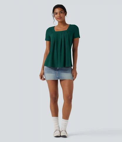 Square Neck Short Sleeve Casual Blouse