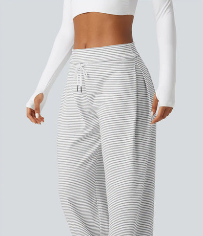 Mid Rise Foldover Drawstring Stripe Yoga Jogger with Pockets