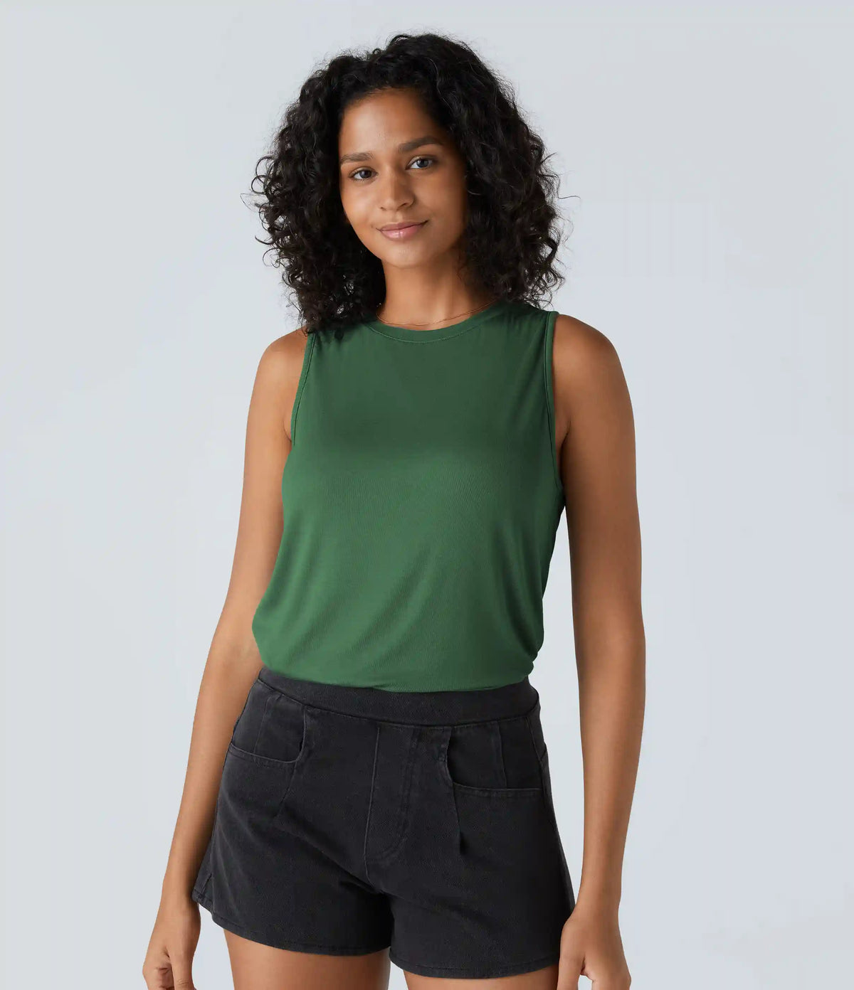 Ribbed Round Neck Basic Casual Tank Top