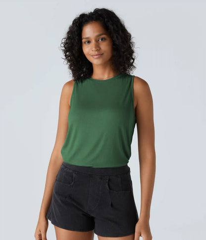 Ribbed Round Neck Basic Casual Tank Top