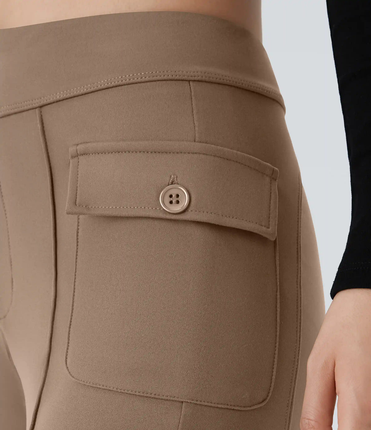 High Waisted Side Flap Pocket Flare Casual Cargo Pants