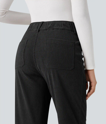 High Waisted Corduroy Casual Straight Leg Pants with Pockets