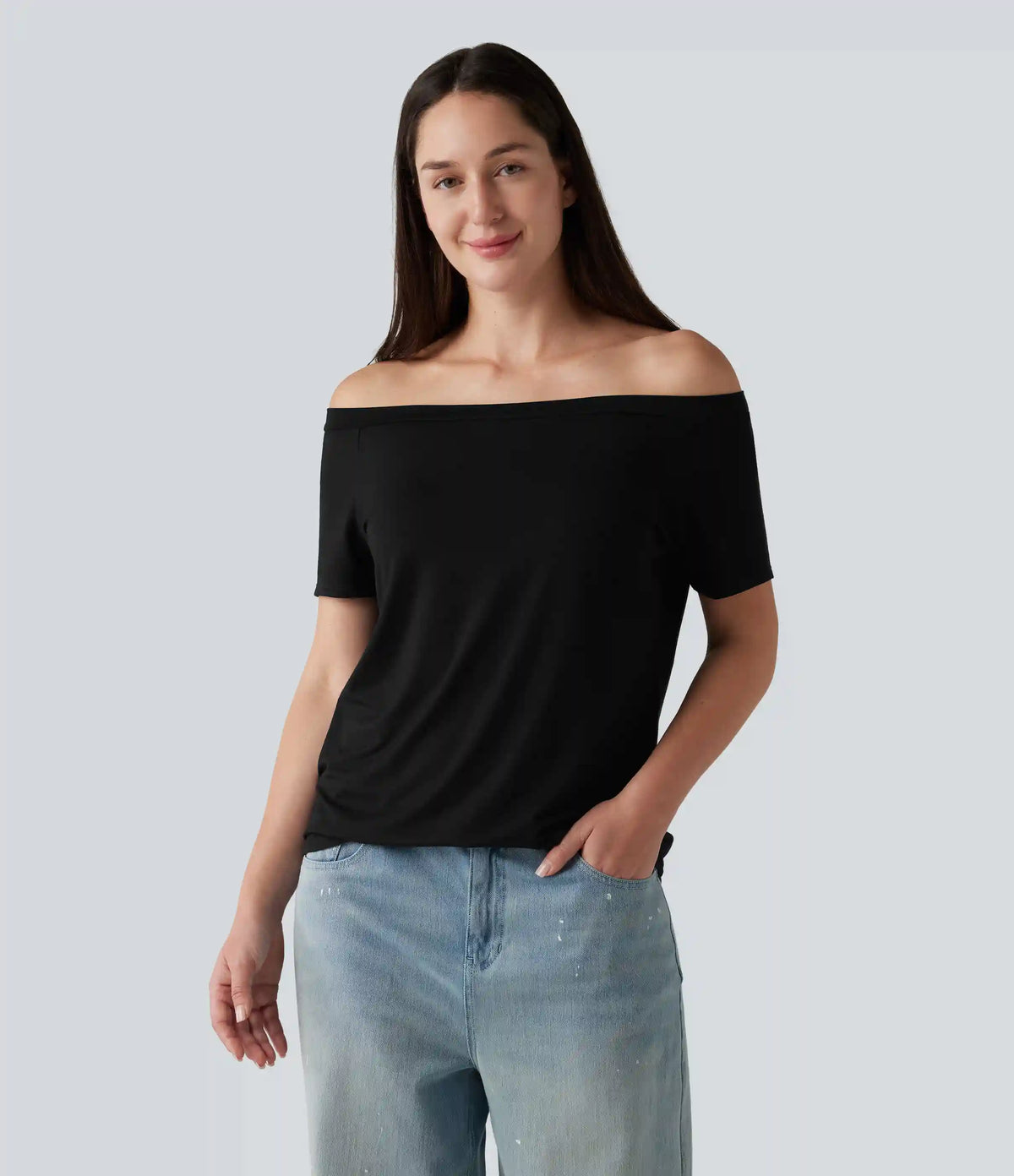 Off-Shoulder Short Sleeve Casual T-Shirt