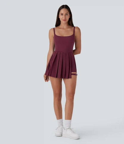 Breezeful™ Pleated Adjustable Buckle 2-in-1 Micro Mini Quick Dry Casual Slip Dress with Pocket-Easy Peezy