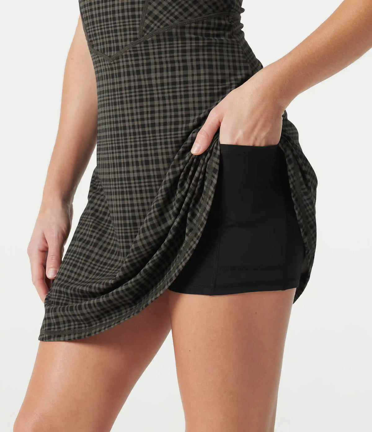 Halara UltraSculpt™ Check Plaid Print Square Neck Corset 2-in-1 Built-in Bra Mini Casual Dress with Pockets-Easy Peezy
