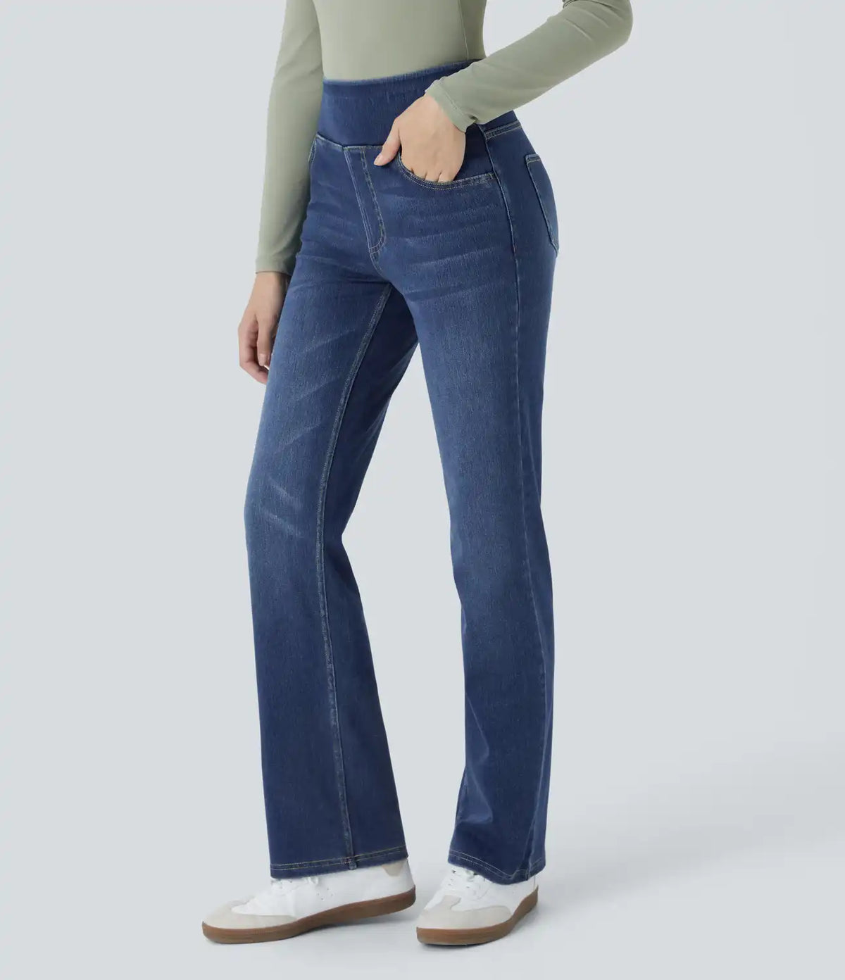 Halara Flex™ High Waisted Pockets Washed Casual Bootcut Jeans