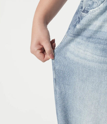Plus Size Mid Rise Denim Print French Terry Casual Sweatpants Jeans with Pockets