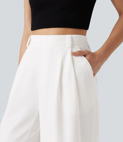High Waisted Wide Leg Work Pants with Pockets