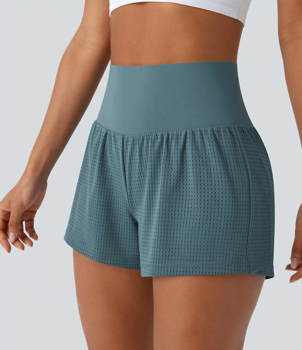 Super High Waisted Tummy Control Perforated 2-in-1 Yoga Shorts