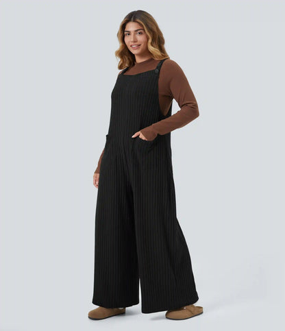 Ribbed Knit Casual Plus Size Overalls with Pockets