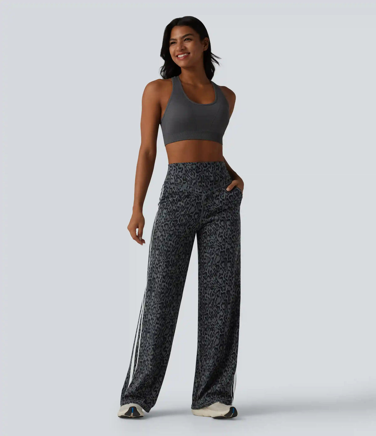 Halara UltraSculpt™ Leopard Print High Waisted Tummy Control Side Stripes Yoga Straight Leg Pants with Pockets
