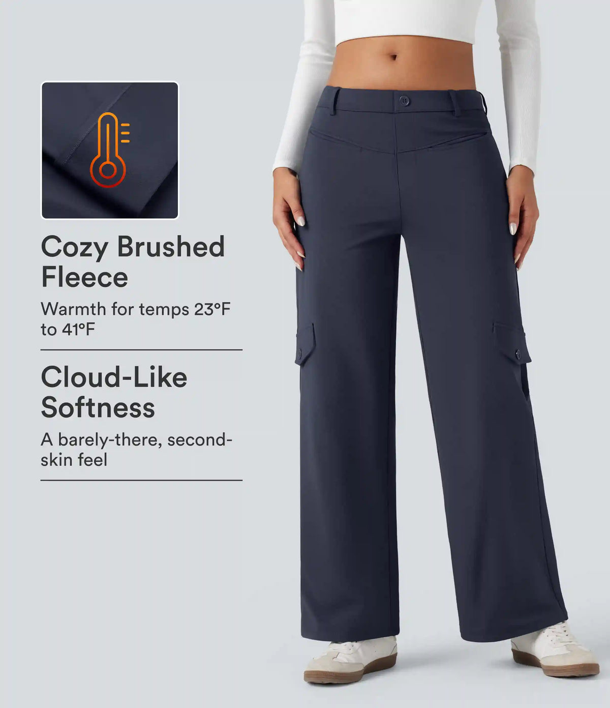 SoftlyZero™ Plush Thermal Mid Rise Work Straight-leg Pants with Pockets