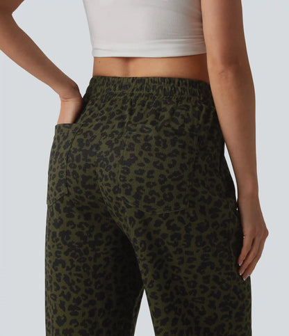 High Waisted Leopard Print Casual Cropped Baggy Joggers with Pockets