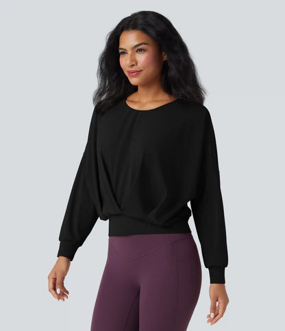 SoftlyZero™ Airy Round Neck Long Sleeve Crossover Hem Yoga Sports Top