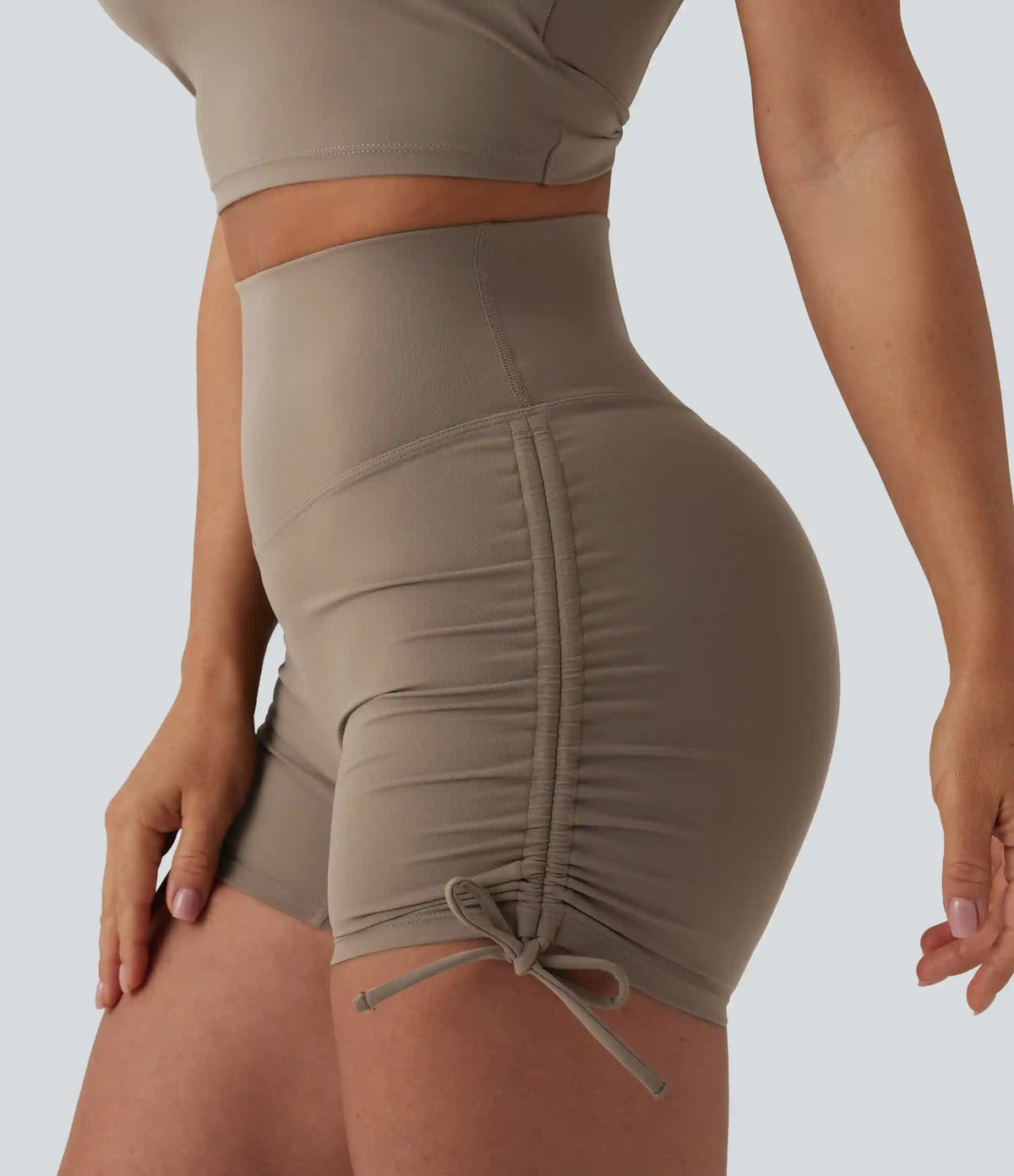 Halara UltraSculpt™ High Waisted Ruched Lace Up Yoga Biker Shorts 3'' with Pocket