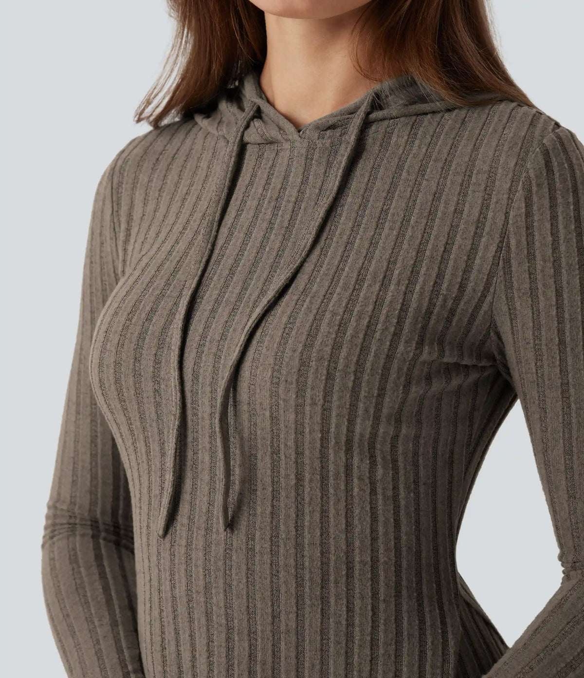 Ribbed Knit Hooded Drawstring Long Sleeve Mini Casual Dress