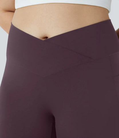 SoftlyZero™ High Waisted Crossover Pocket Capri Yoga Plus Size Leggings