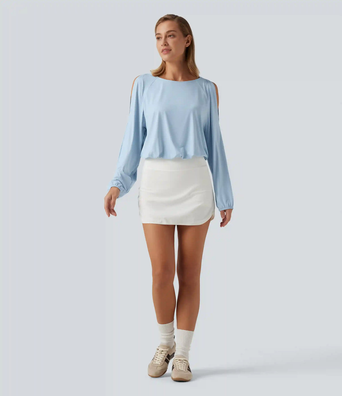 Quick Dry Boat Neck Cold Shoulder Long Sleeve Yoga Sports Top