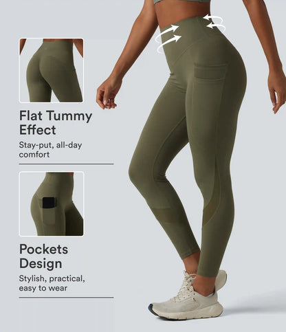 Halara UltraSculpt™ High Waisted Tummy Control Scrunch Contrast Mesh Training 7/8 Leggings with Pockets