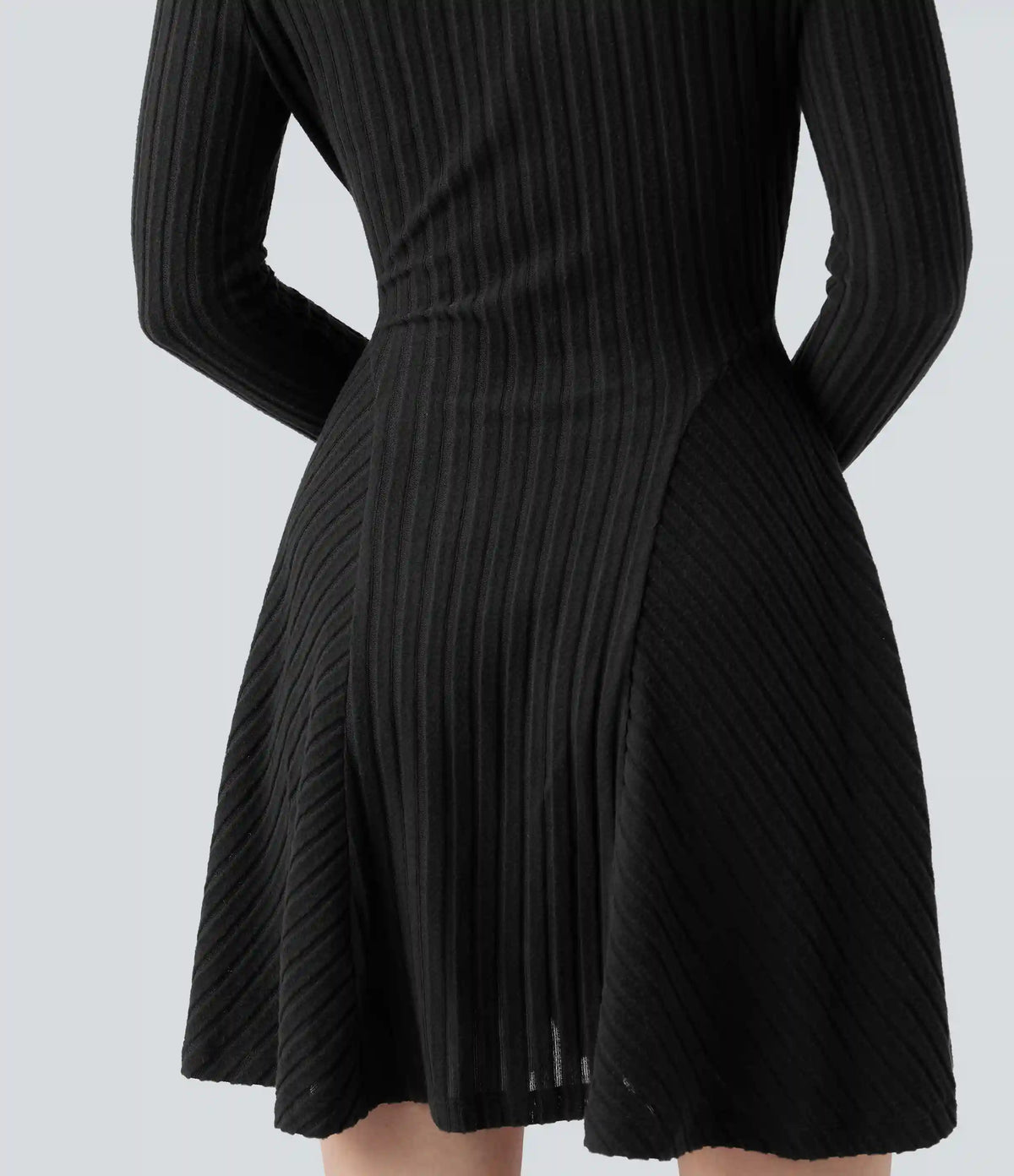 Ribbed Knit Round Neck Long Sleeve Flare Mini Casual Dress