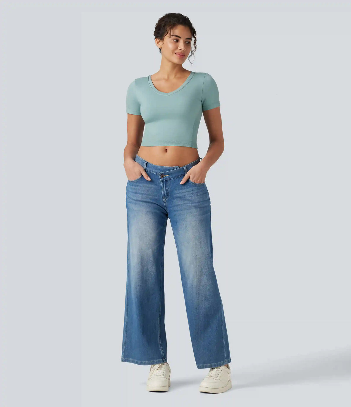 OneForm Seamless Flow V Neck Short Sleeve Built-in Bra Cropped Yoga Sports Top
