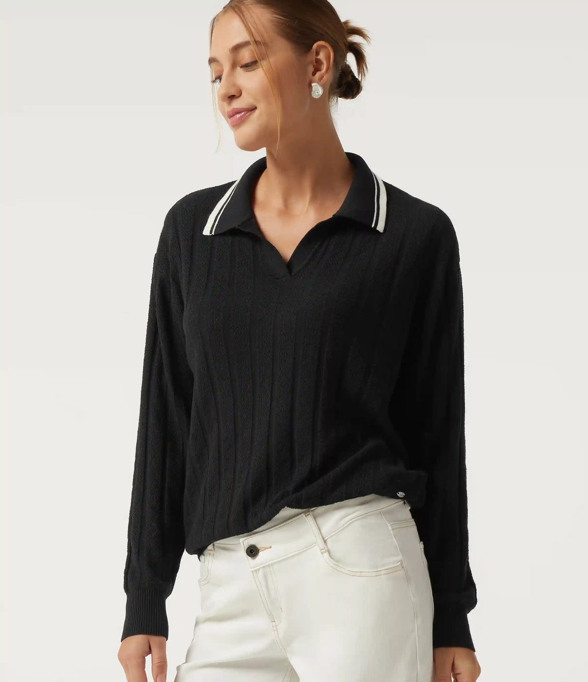 Long Sleeve Color Block Work Sweater