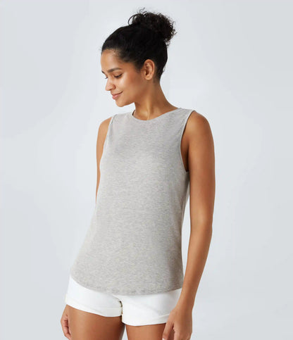 Ribbed Round Neck Basic Casual Tank Top