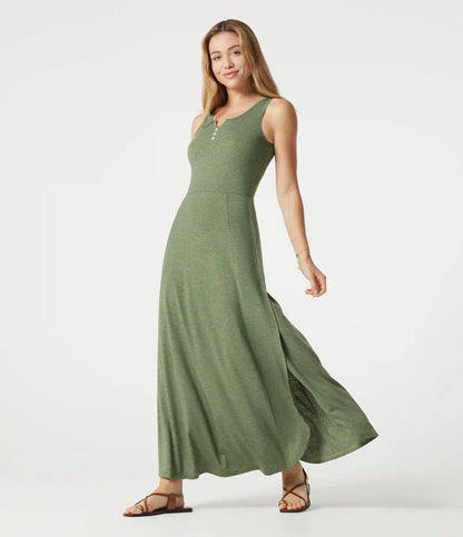Notched Sleeveless Split Maxi Casual Flowy Dress