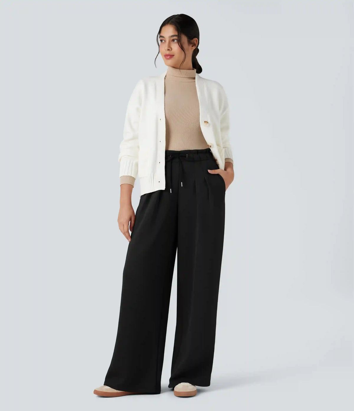 SpacerTek™ Paper Bag High Waisted Drawstring Casual Baggy Pants with Pockets