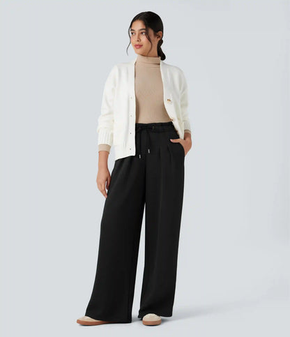 SpacerTek™ Paper Bag High Waisted Drawstring Casual Baggy Pants with Pockets