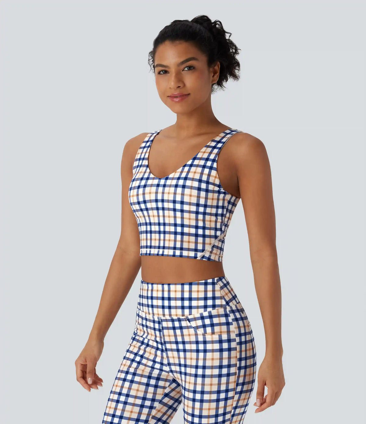 V Neck Plaid InstantCool Cropped Yoga Tank Top