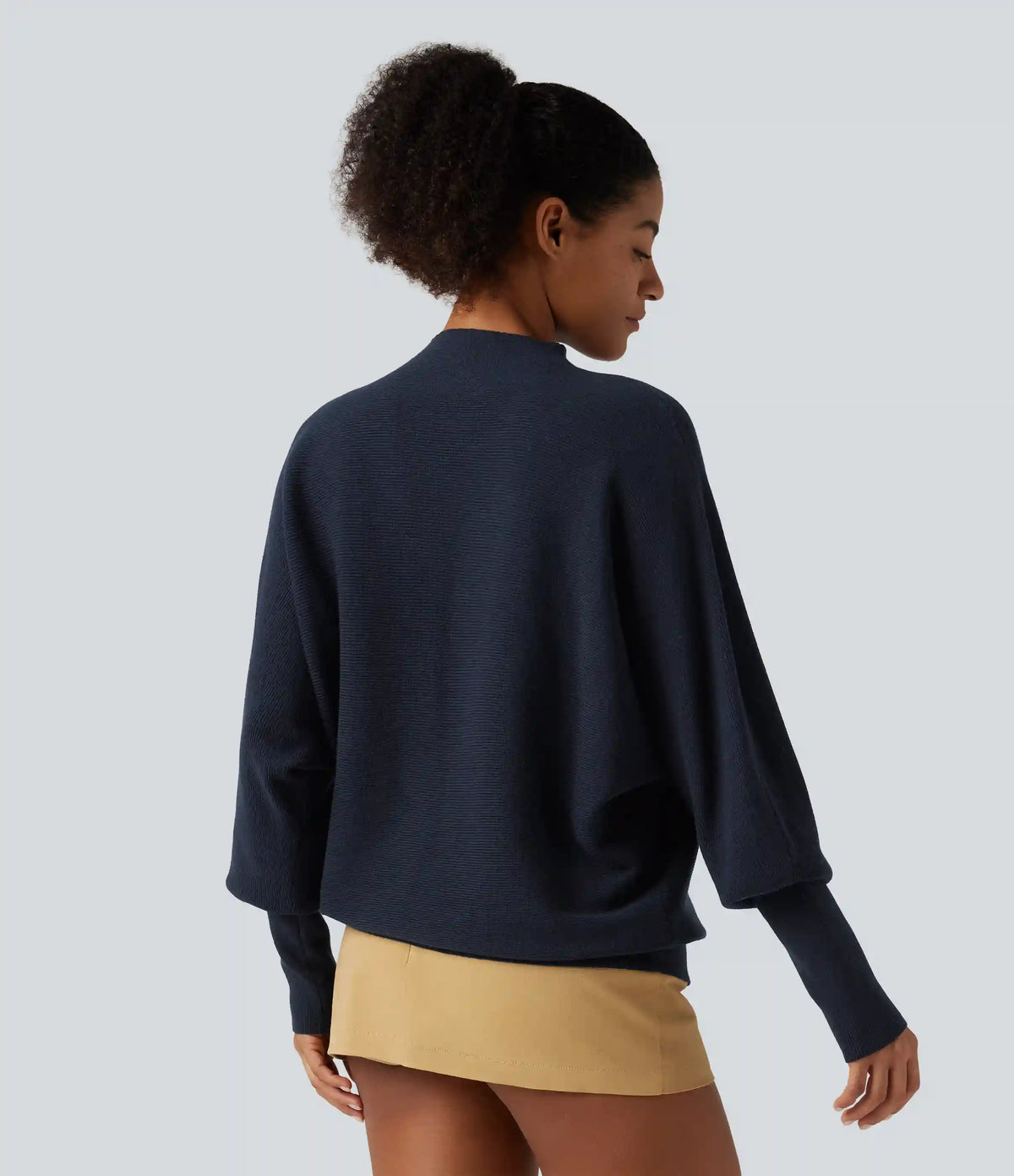 Mock Neck Batwing Long Sleeve Work Sweater