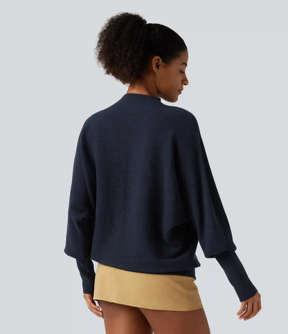 Mock Neck Batwing Long Sleeve Work Sweater