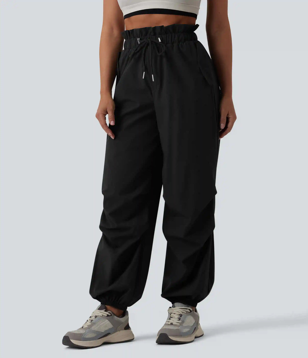 High Waisted Drawstring Parachute Workout Joggers with Pockets