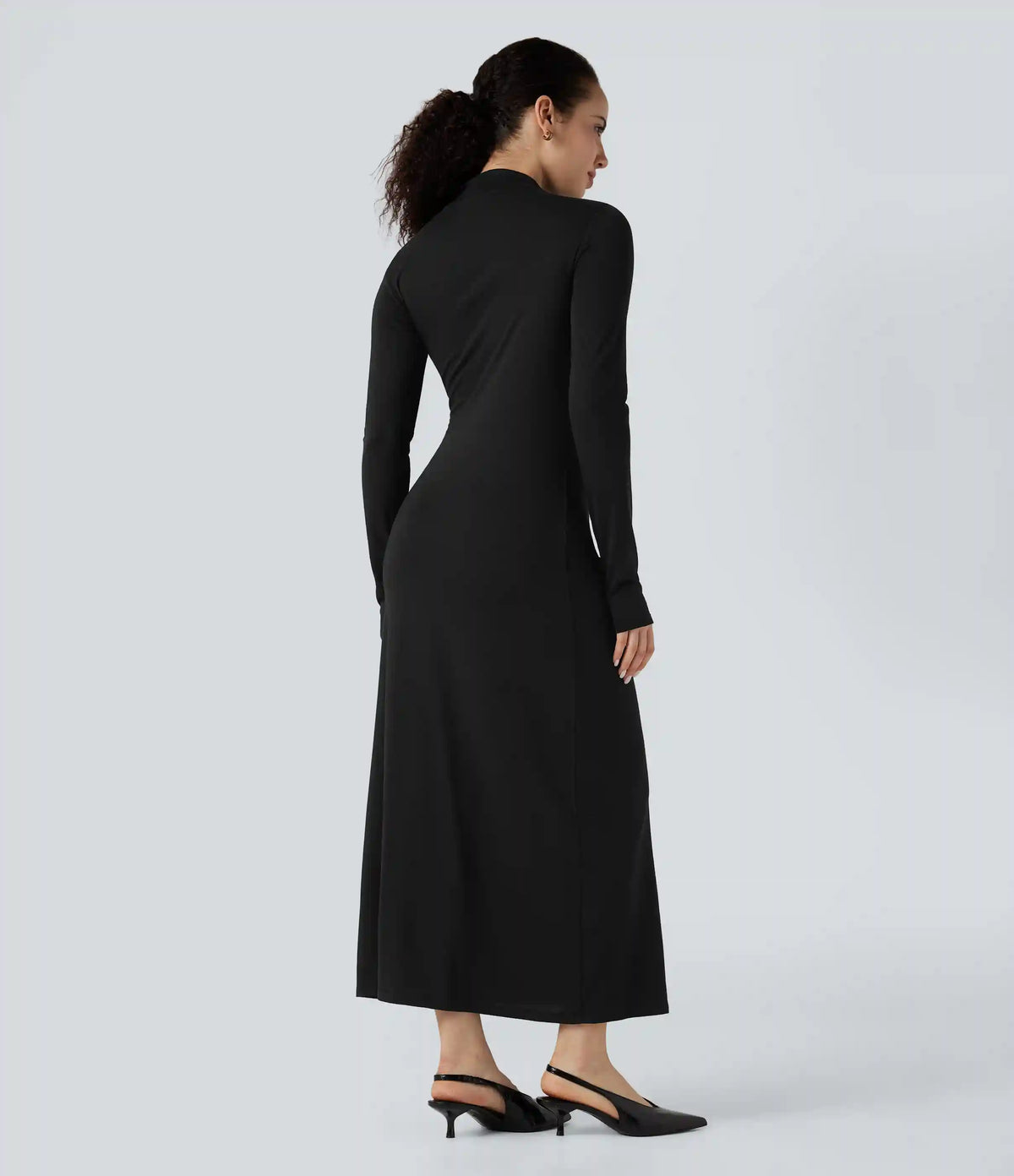 Mock Neck Long Sleeve Midi Casual Dress