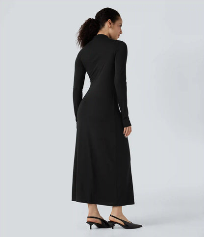 Mock Neck Long Sleeve Midi Casual Dress