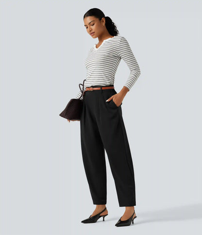 High Waisted Straight Leg Work Pants with Pockets