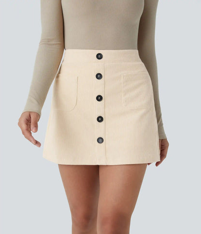 High Waisted Pocket Zipper 2-in-1 Corduroy Mini Casual Skirt