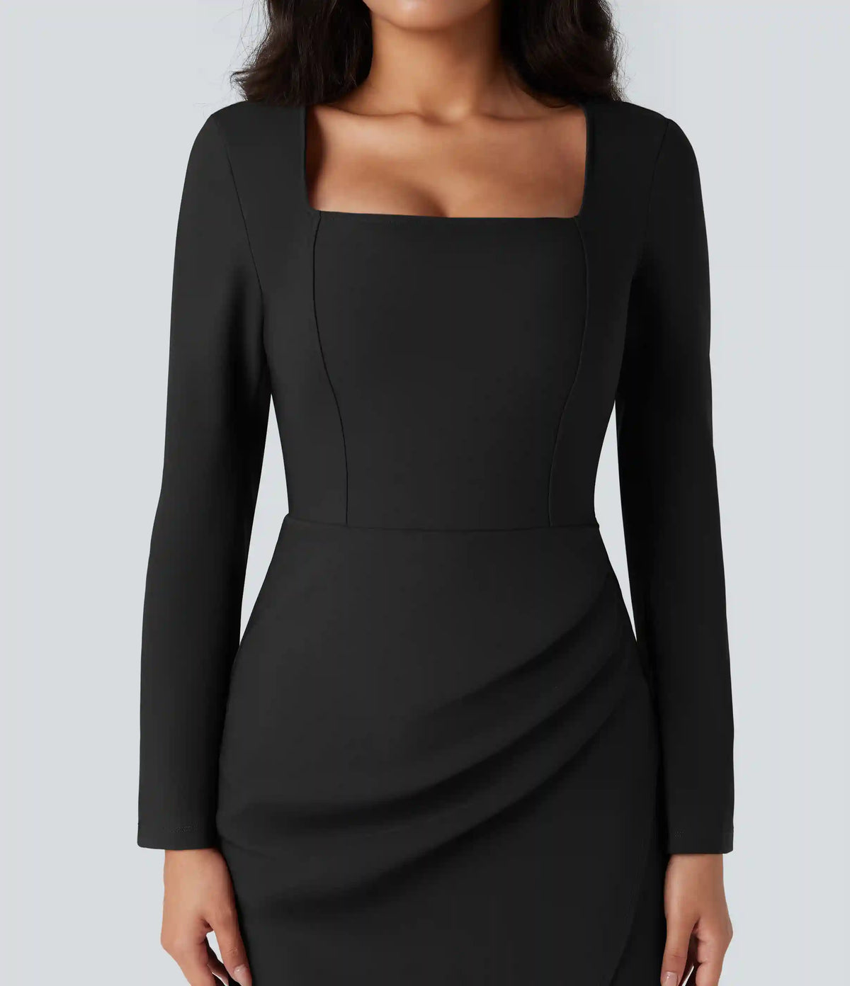 Square Neck Long Sleeve Mini Bodycon Work Dress