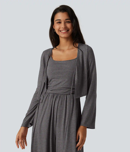 V Neck Tie Front Long Sleeve Casual Top