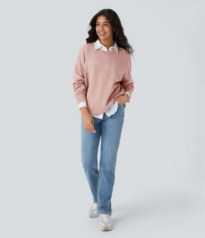 Round Neck Dropped Shoulder Long Sleeve Casual Sweater