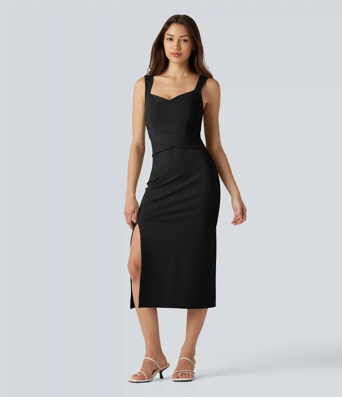 Sweetheart Neck Built-in Bra Bodycon Midi Casual Dress