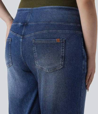 Plus Size Halara Flex™ Mid Rise Draped Lyocell Washed Baggy Casual Jeans with Pockets