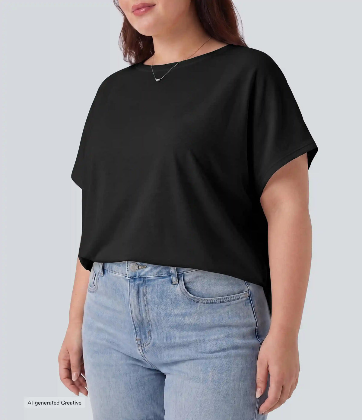 Plus Size Round Neck Batwing Sleeve Relaxed Casual T-Shirt