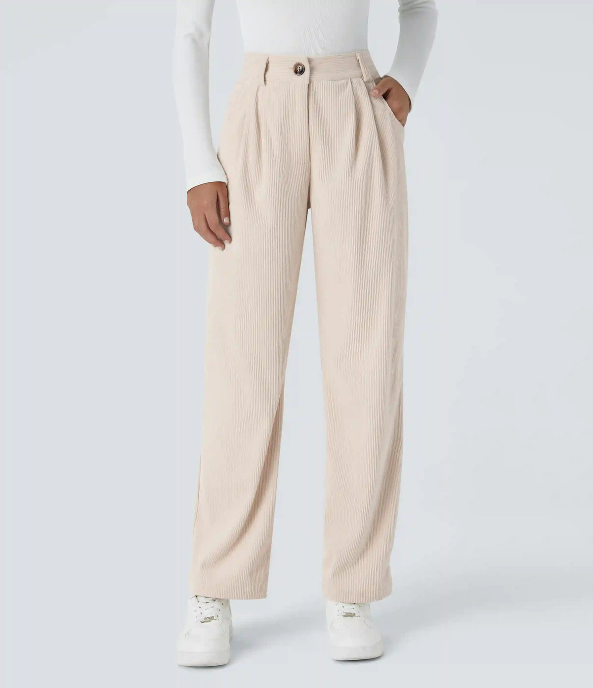 Mid Rise Zipper Pocket Corduroy Casual Pants