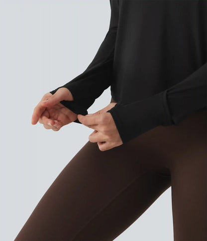 SoftlyZero™ Airy Quick Dry Round Neck Raglan Long Sleeve Mesh Back Crossover Yoga Sports Top with Thumb Holes