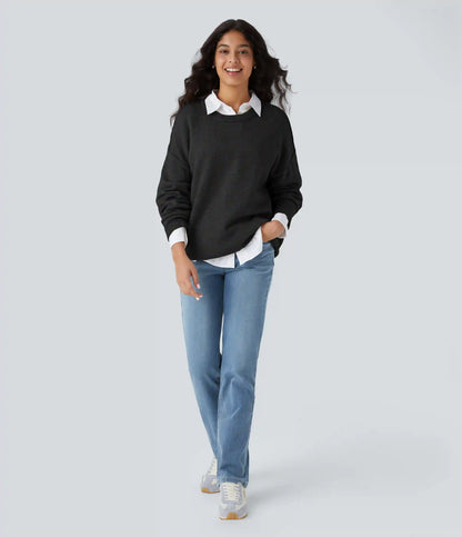 Round Neck Dropped Shoulder Long Sleeve Casual Sweater