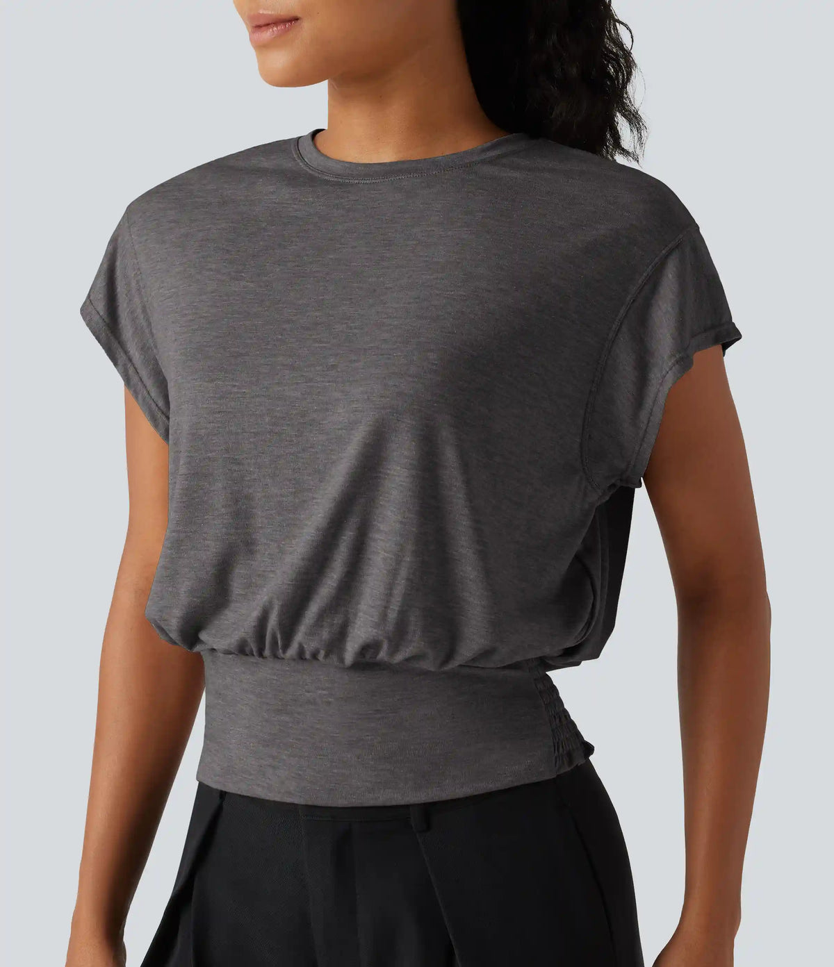 Round Neck Short Sleeve Ruched Casual T-Shirt