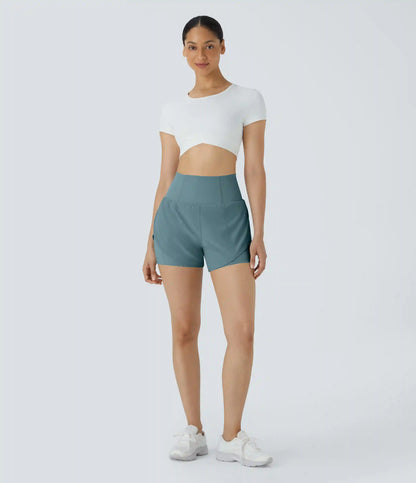 Breezeful™ Super High Waisted Curved Hem 2-in-1 Pocket Quick Dry Yoga Shorts 3.5''