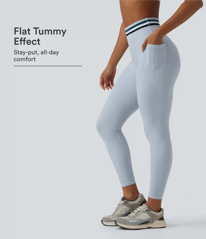 Halara UltraSculpt™ High Waisted Tummy Control Color Block Stripes Workout 7/8 Leggings with Pockets